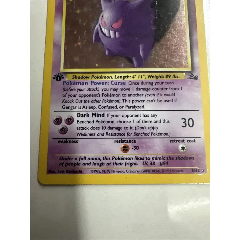 1999 Pokemon Fossil 1st Edition Gengar Holo 5/62 WOTC Vintage - MP